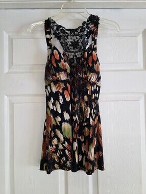 Black Multicolor Crocheted Racerback Camisole